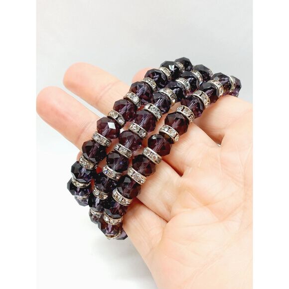 Purple Multi-Faceted Crystal Bracelets Set of 3 w/sparkling crystal rondelles - Picture 9 of 10